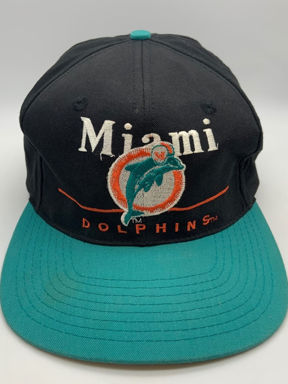 Vintage 90s Eastport Miami Dolphins Retro Logo Team NFL Snapback Hat Teal/Black